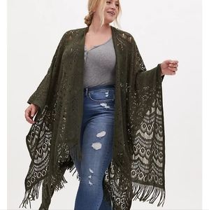 TORRID Olive green crochet ruana
